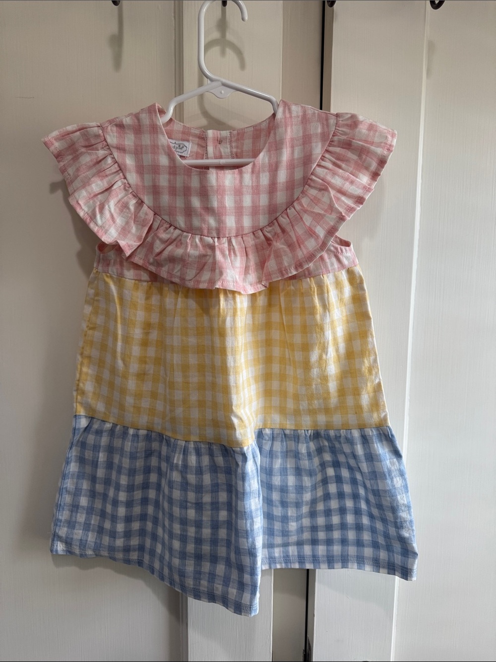 Mud Pie Pastel Gingham Tiered Dress - Pink, Yellow & Blue